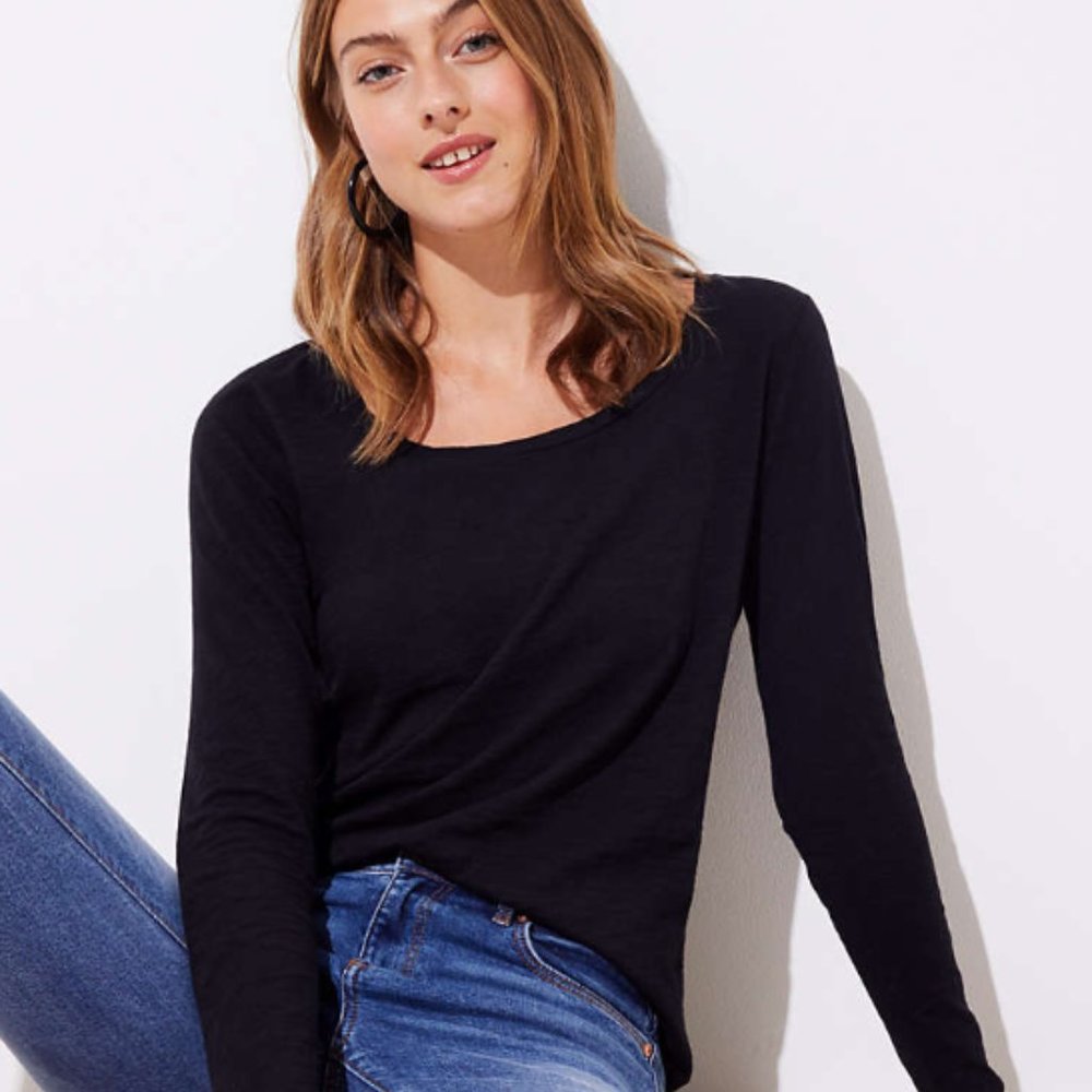 NEW NWT Vintage Soft Loft Long Sleeve Shirttail Tee in Black